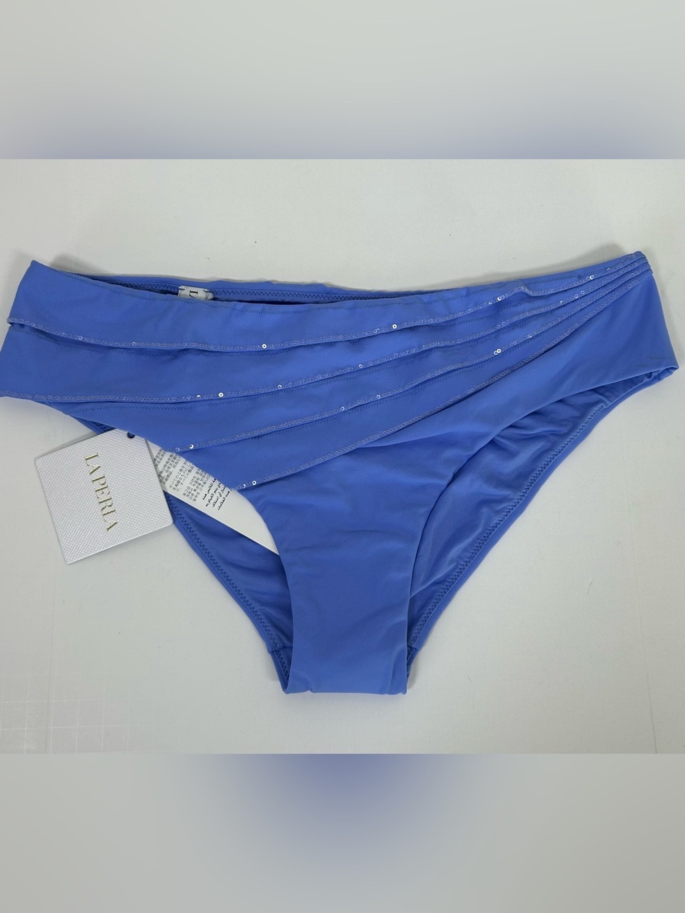 La Perla Blue Pleated Sequin Swim Bikini Bottoms Y2K Luxury NWT